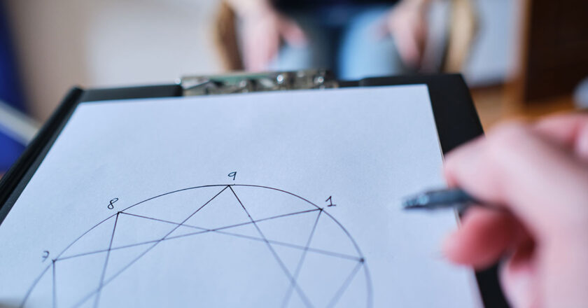 Hand drawing Enneagram on a note pad